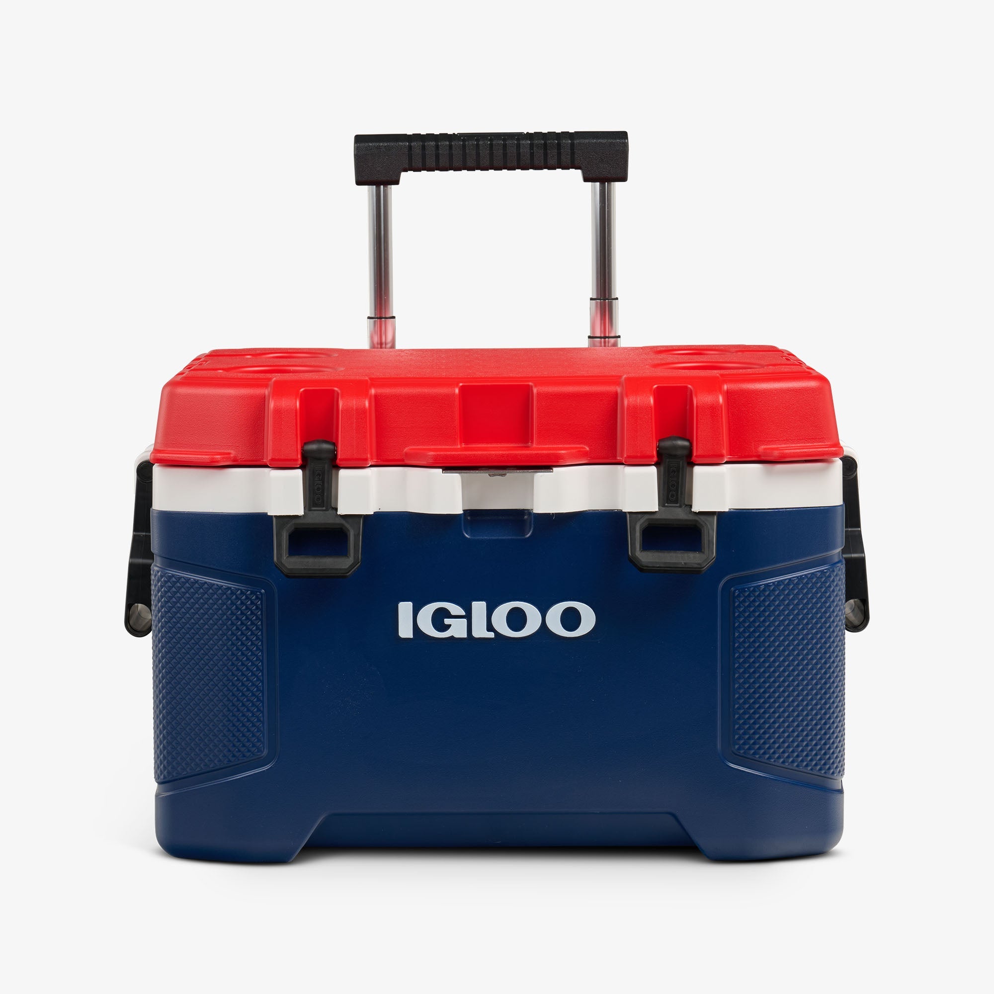 Front View | Trailmate 52 Qt Roller Cooler::Americana::Two-finger Sure-Lock™ latches