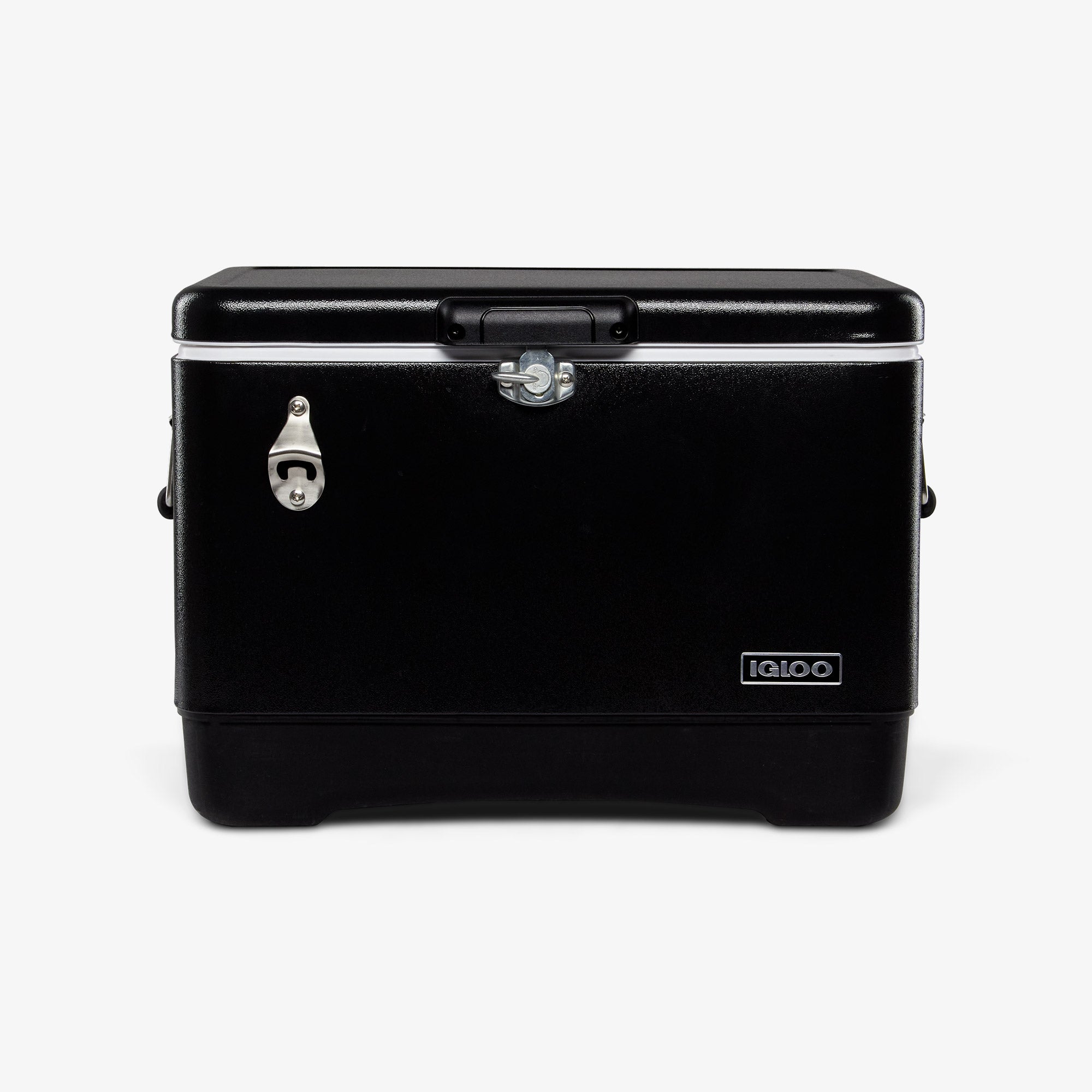 Front View | Legacy Stainless Steel 54 Qt Cooler::Black::Durable steel exterior