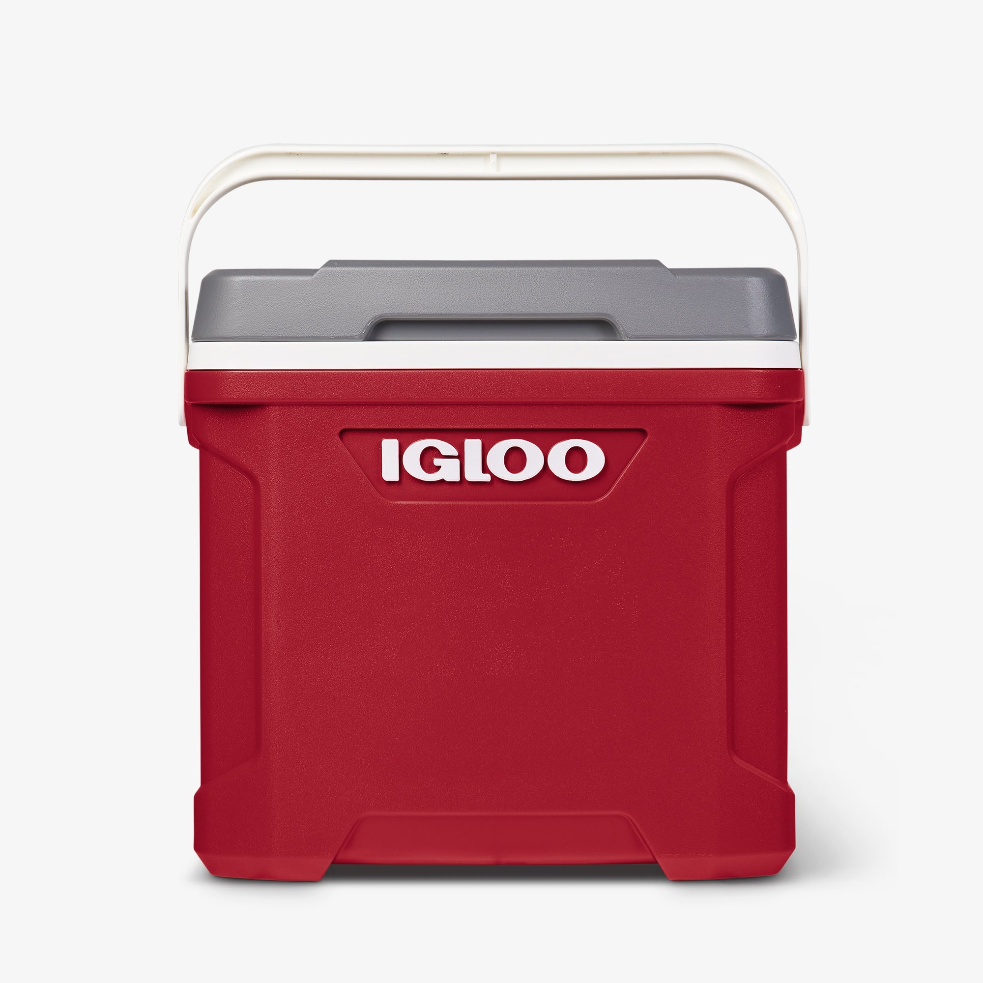 Front View | Latitude 30 Qt Cooler::Red::Sturdy bail handle 