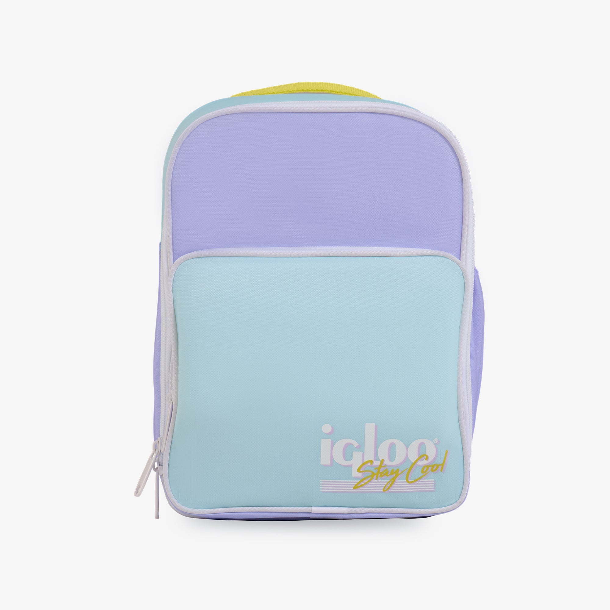 Front View | Retro Mini Convertible Backpack::Lilac::Zipper front pocket