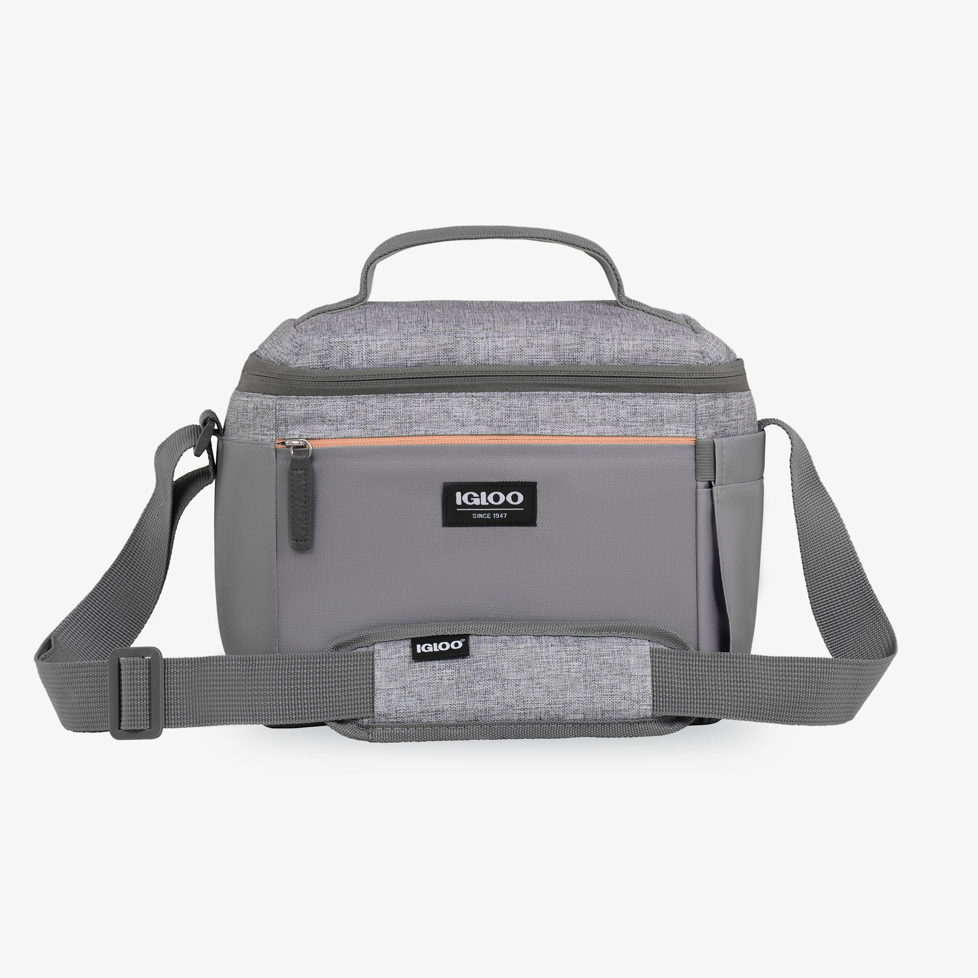 Front View | Everyday Lunch Rounded Cube Cooler Bag::Gray::Water-resistant exterior 