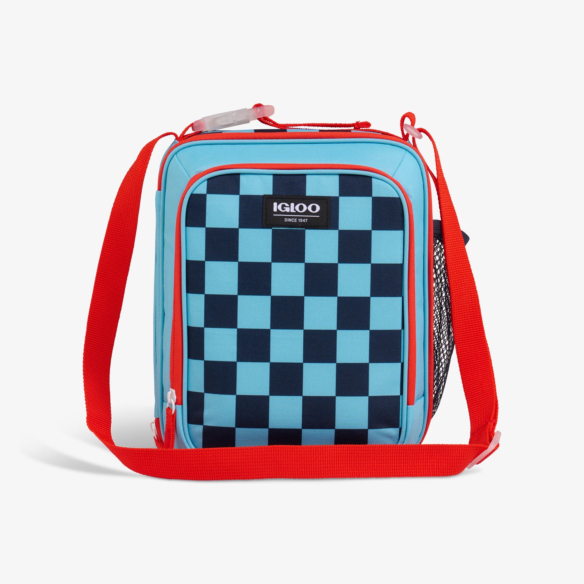 Front View | Kids Everyday Lunch Vertical Cooler Bag::Checkers::Water-resistant exterior