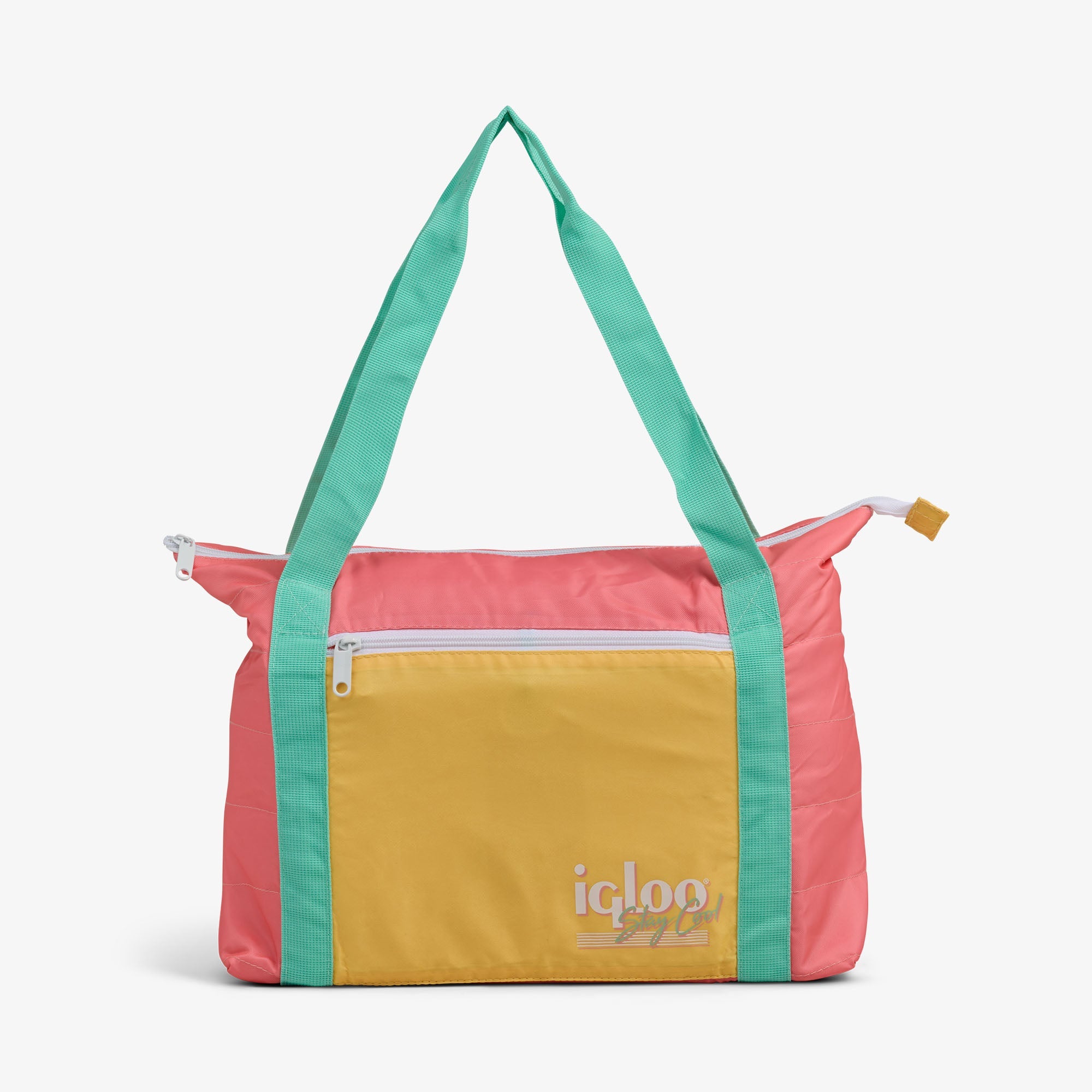 Front View | Retro Packable Puffer 20-Can Cooler Bag::Flamingo::Retro colors 