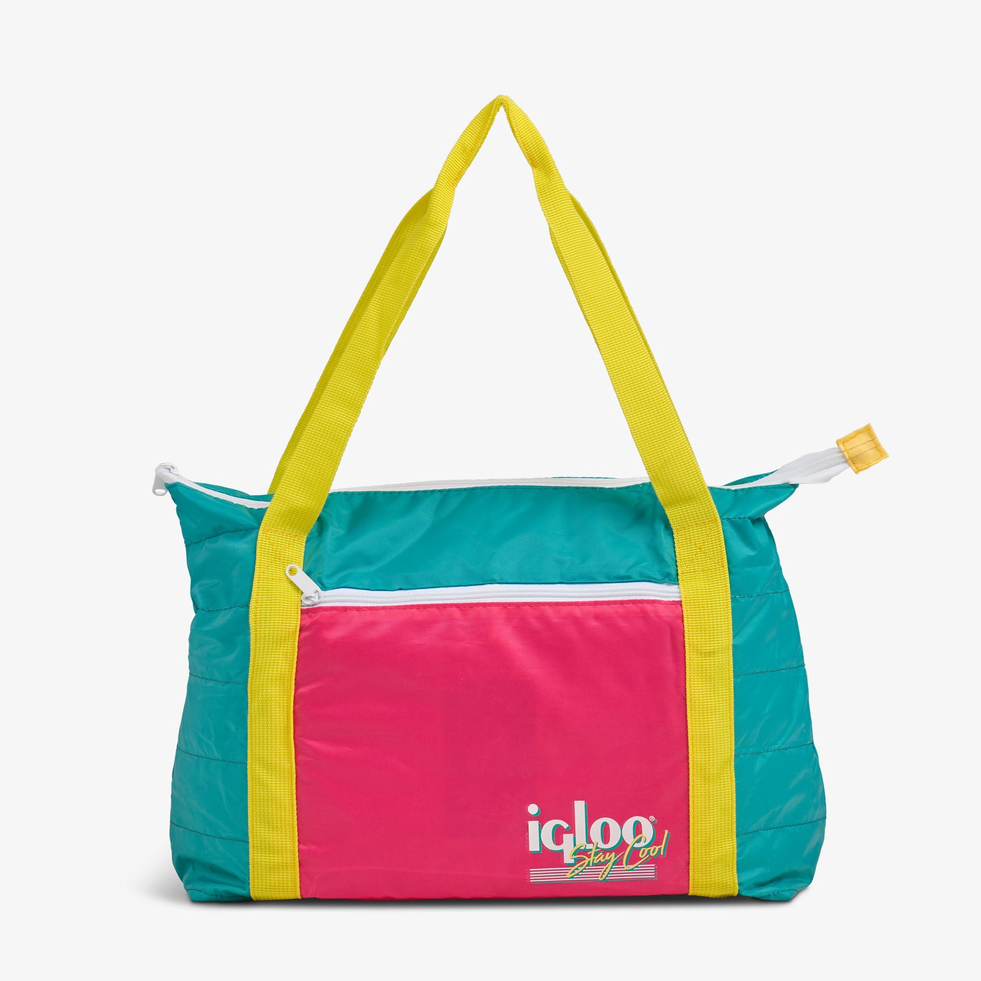 Front View | Retro Packable Puffer 20-Can Cooler Bag::Jade::Retro colors 