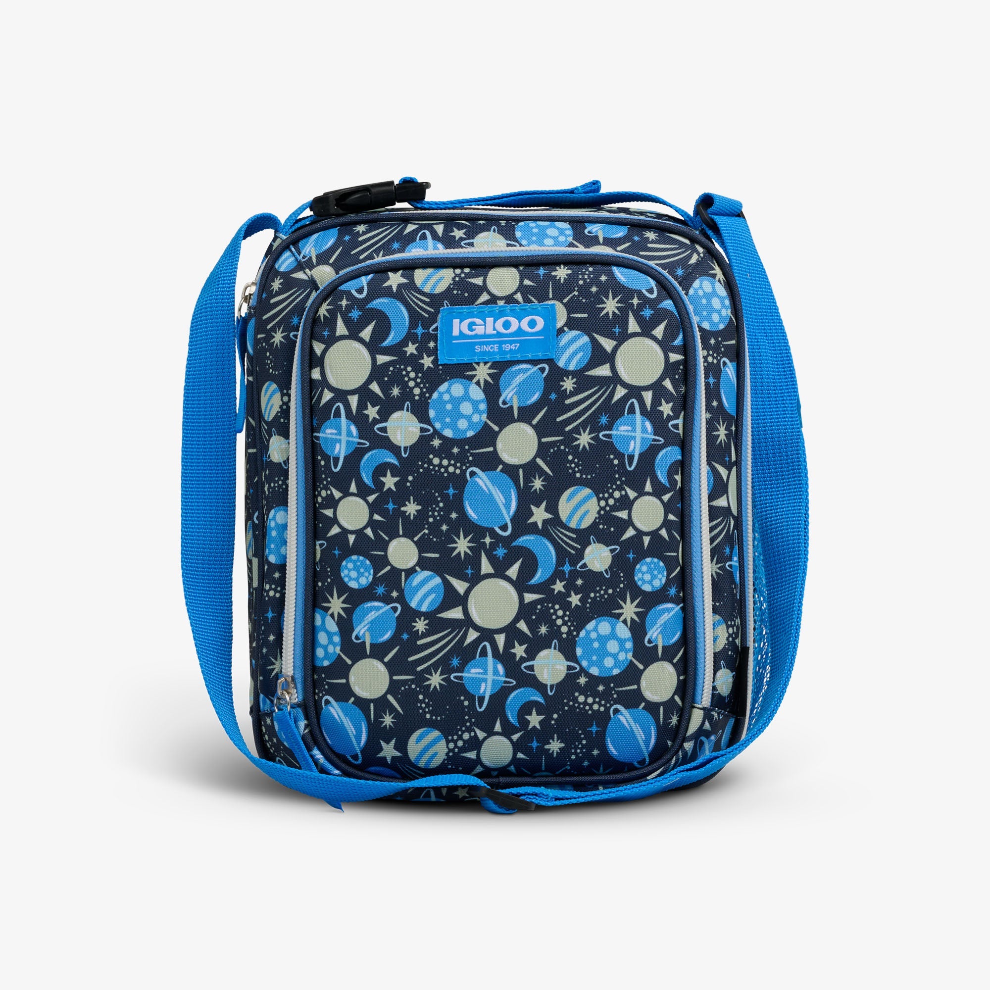 Front View | Kids Lunch Glow Vertical Cooler + Bento Box::Cosmic Glow::Water-resistant exterior 